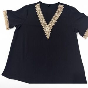 SHEIN Black Blouse with Cream Lace Accents Women’s Large